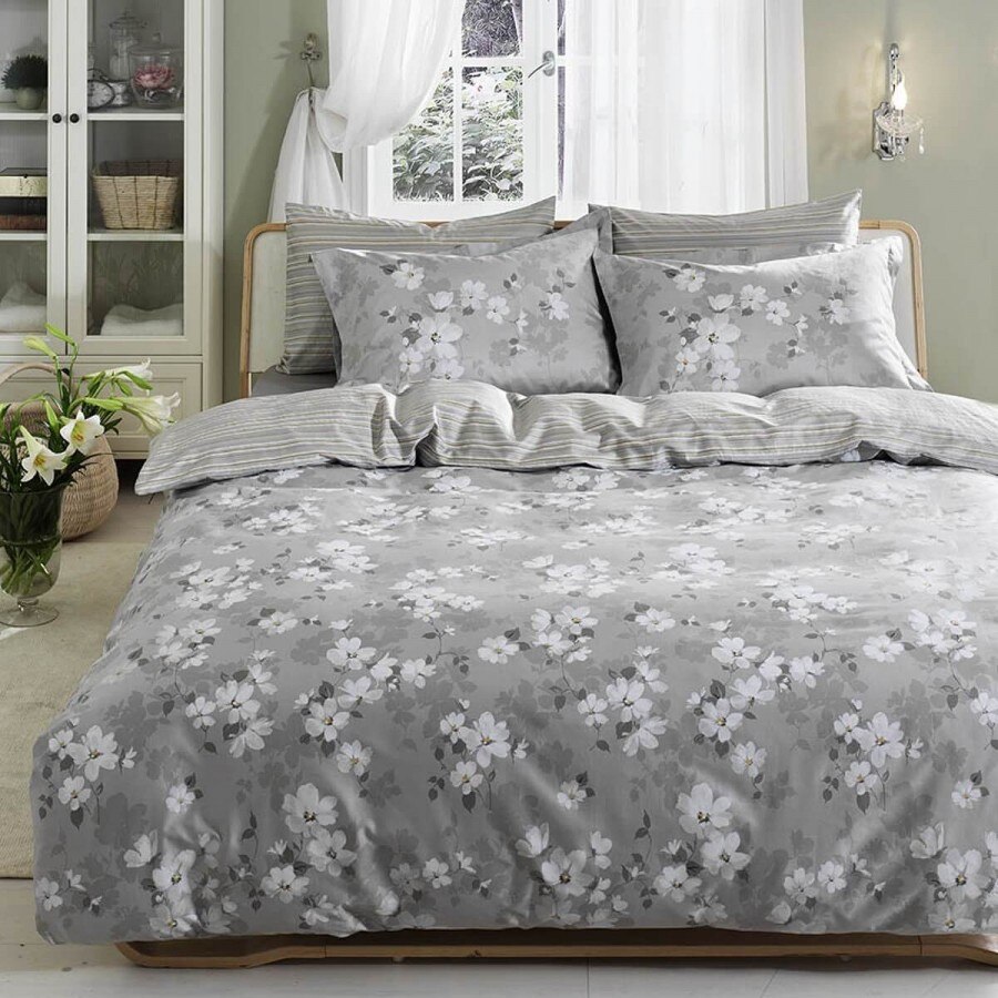 Lenjerie de pat dublu 6 piese, satin de lux, TAC, Shadow Gri