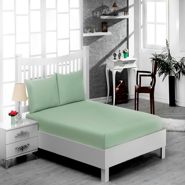 Set pat 3 piese Mally Home Yuny , cearceaf pat cu elastic 160 x 200 + 25 cm si doua fete de perna 50 x 70 cm,100% bumbac, Vernil