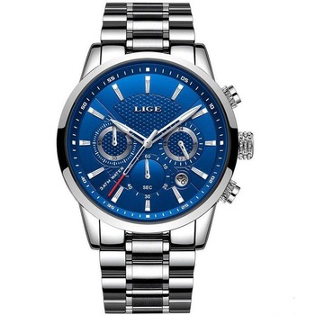 Ceas barbati Lige, Analog, Mecanism Quartz, Cronometru, Cronograf, Otel inoxidabil, Casual, Business, Calendar, Rezistent la socuri, Argintiu albastru Ceas barbati Lige, Analog, Mecanism Quartz, Cronometru, Cronograf, Otel inoxidabil, Casual, Business, Calendar, Rezistent la socuri, Argintiu albastru