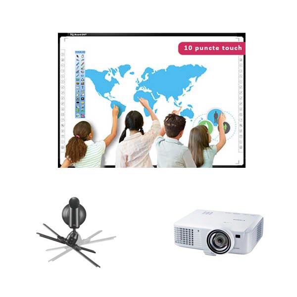 Pachet interactiv IQBoard Foundation 100 inch Creative Minds, cu videoproiector si suport videoproiector GBC
