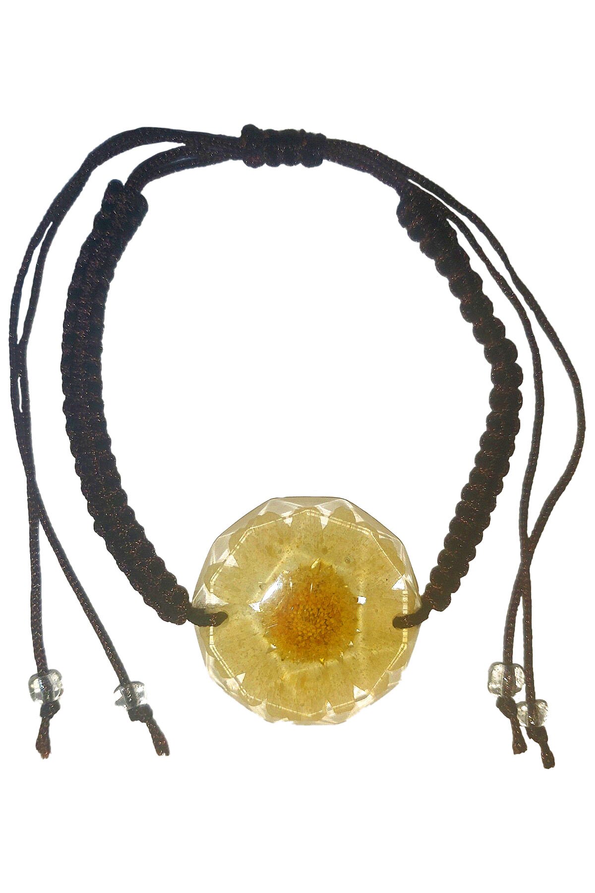 Bratara, unicat, Delirium, flori naturale, rasina, maro, galben, reglabil, ajustabil