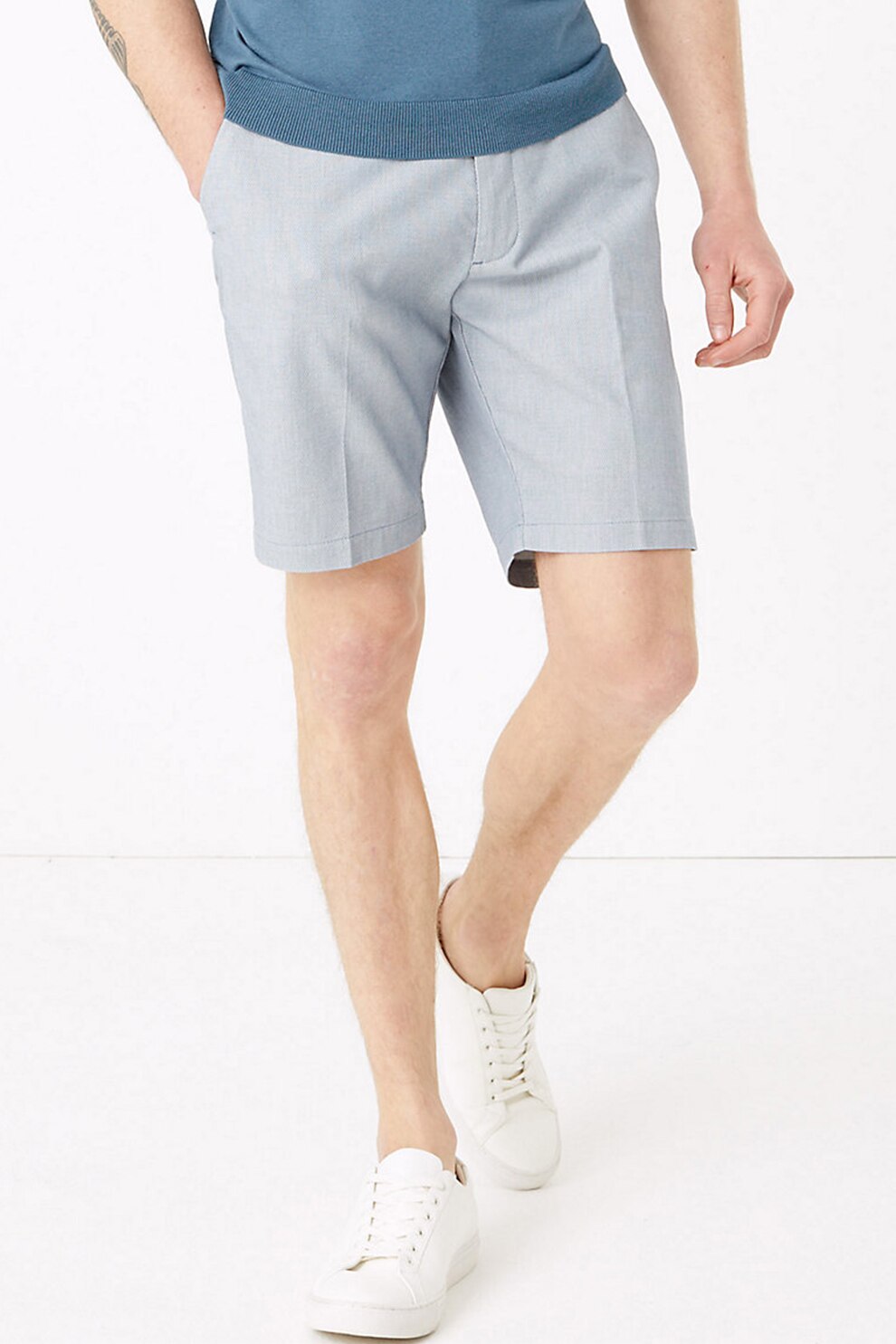 Marks & Spencer, Pantaloni chino scurti cu aspect texturat, Albastru deschis