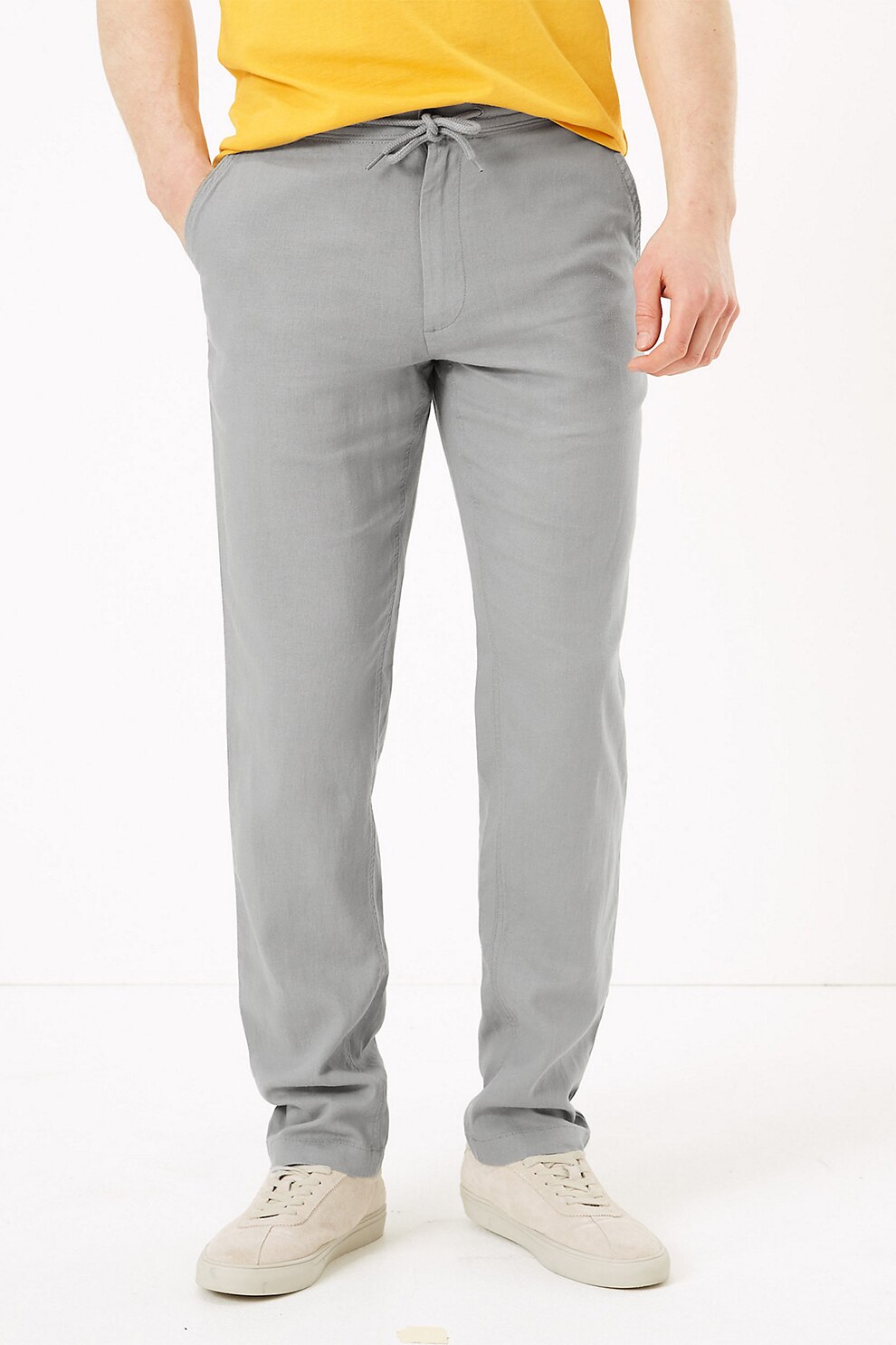 Marks & Spencer, Pantaloni regular fit din amestec de in, Gri deschis