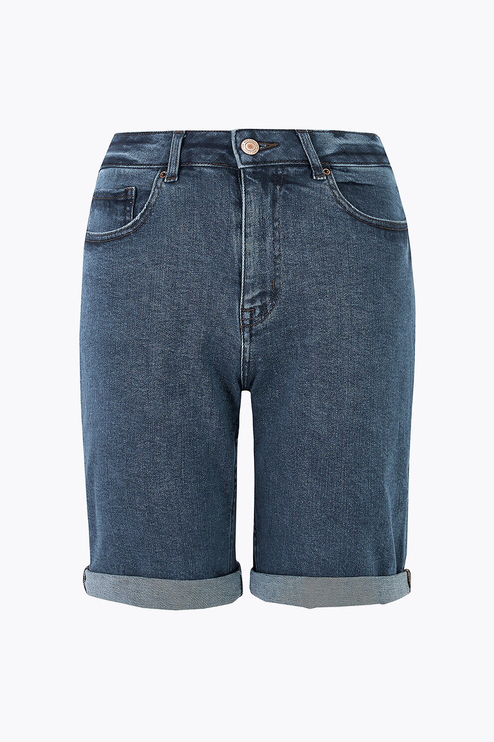 Marks & Spencer, Pantaloni scurti din denim cu terminatii pliabile, Albastru inchis