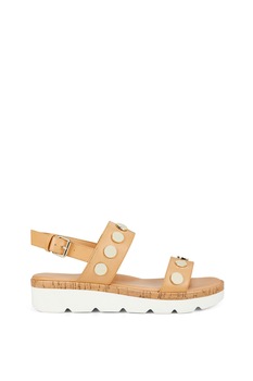 NINE WEST, Sandale wedge de piele ecologica, cu tinte Blise NINE WEST, Sandale wedge de piele ecologica, cu tinte Blise