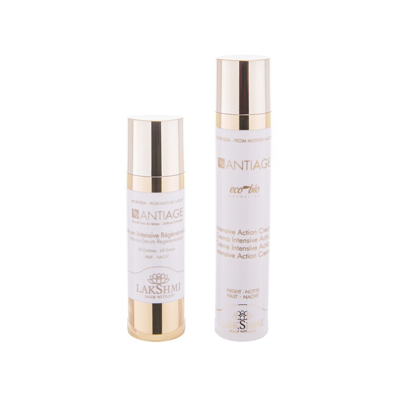 Set 2 produse antiageing bio-organice indicate persoanelor +40 ani, Lakshmi, crema intensive action 50ml si ser intensive action 30ml