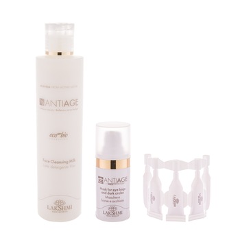 Set 3 produse faciale anti-age pentru ingrijirea tenului uscat si matur +30 ani, Lakshmi, lapte demachiant 200ml, masca pentru pungi si cearcane 15 ml si fiole complex de vitamine 25 x0.8ml Set 3 produse faciale anti-age pentru ingrijirea tenului uscat si matur +30 ani, Lakshmi, lapte demachiant 200ml, masca pentru pungi si cearcane 15 ml si fiole complex de vitamine 25 x0.8ml