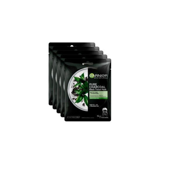 Set Masca servetel Garnier Pure Charcoal cu ceai negru, 5 bucati