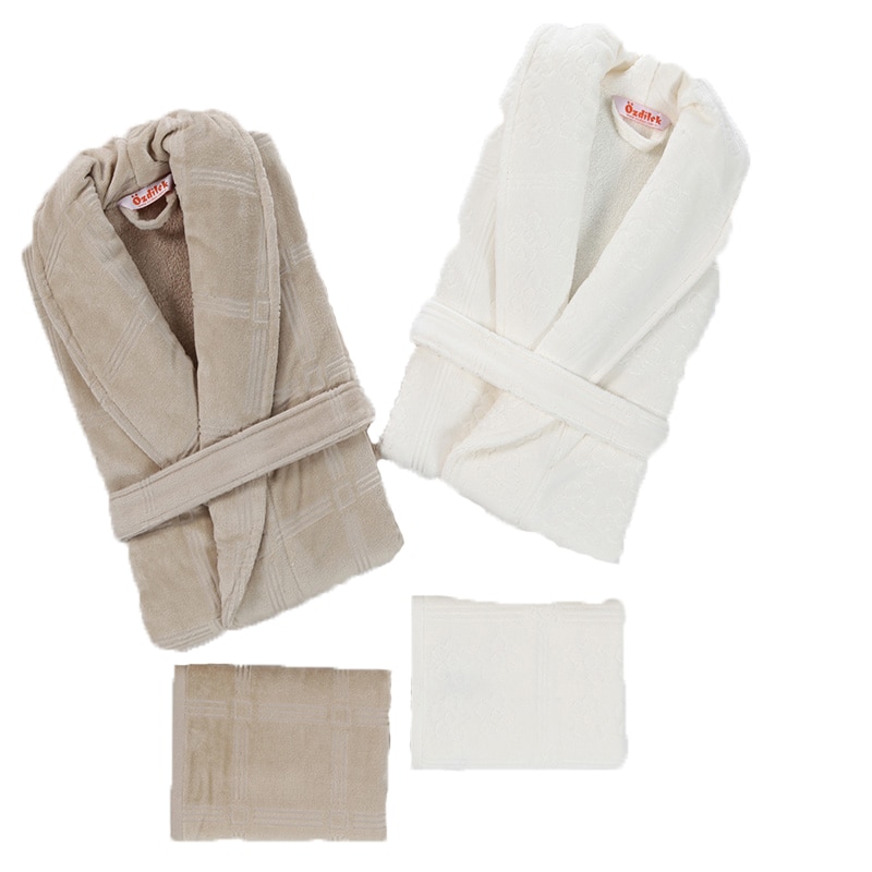 Set Complet Halate + Prosoape Baie Dilay , culoare bej + crem