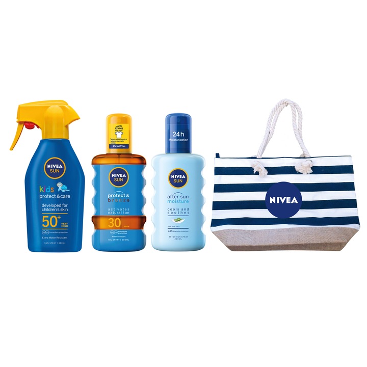 Комплект слънцезащитни продукти Nivea: Слънцезащитен спрей Kids Protect ...