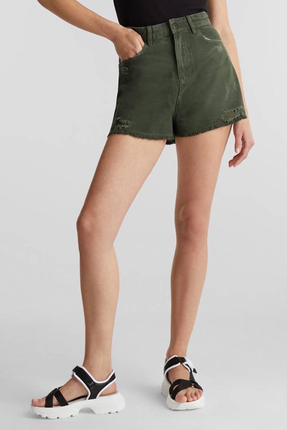 EDC by Esprit, Pantaloni scurti din amestec de lyocell, cu talie inalta, Verde feriga