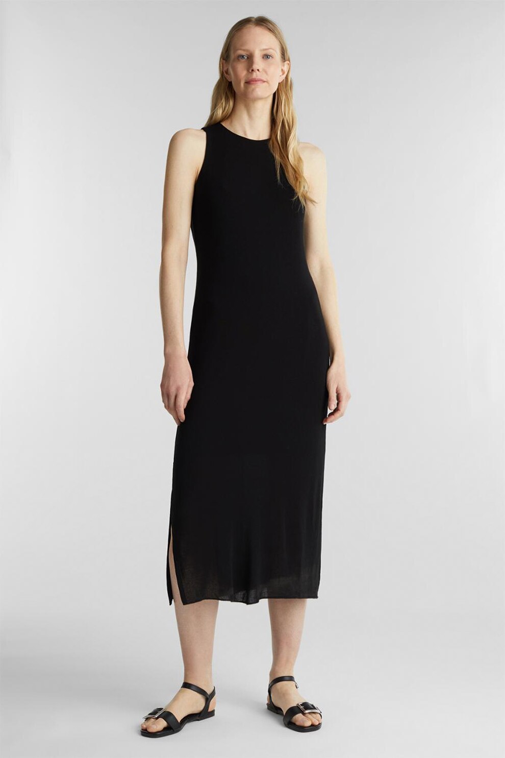 Esprit, Rochie midi cu slituri laterale, Negru