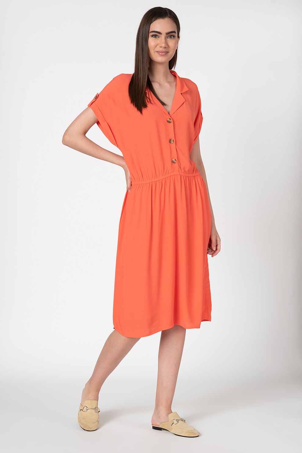 Esprit, Rochie cu decolteu in V si maneci cazute, Corai