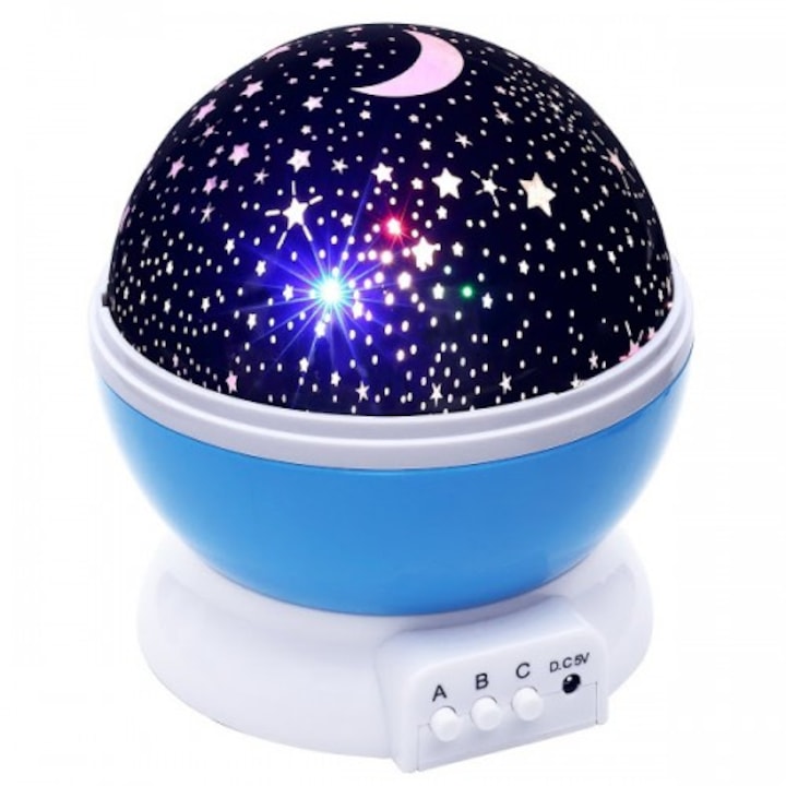 Trident Éjszakai Fény, forgó projektorral, csillagokkal és holddal, 360 fokos forgatási funkcióval, lila