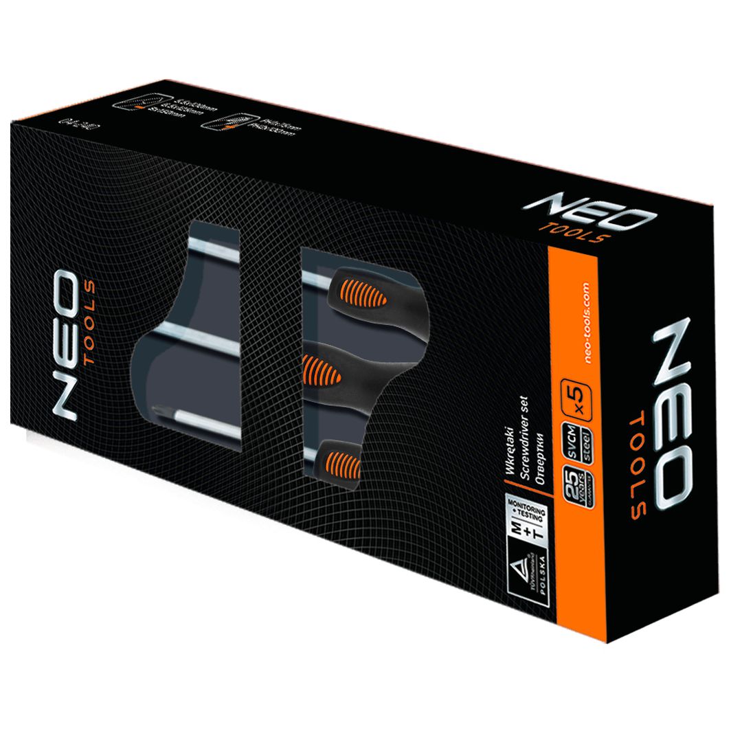 Комплект 5 ударни отвертки Neo, 04-240, S2, 56 HRC, черни/оранжеви ...
