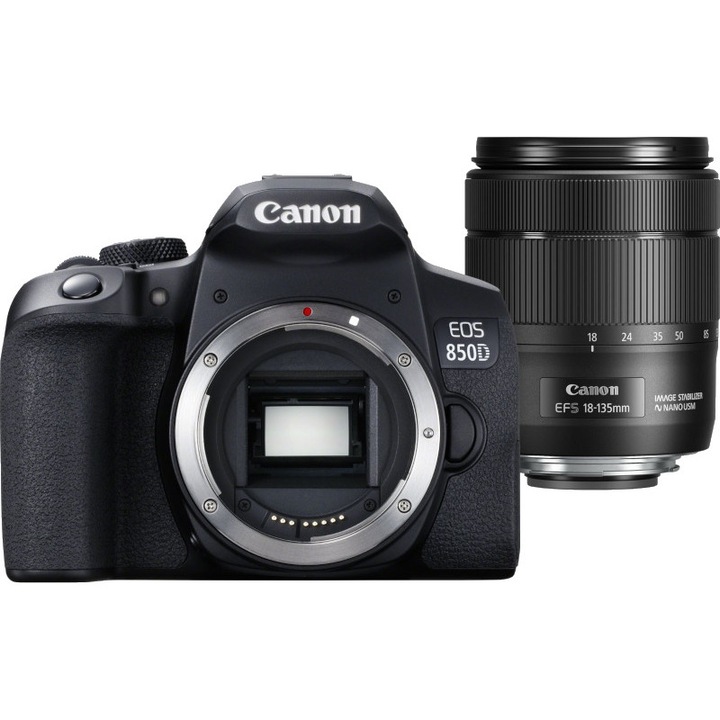 Aparat foto DSLR Canon EOS 850D, 24.1 MP, 4K, Negru + Obiectiv EF-S 18-135mm IS