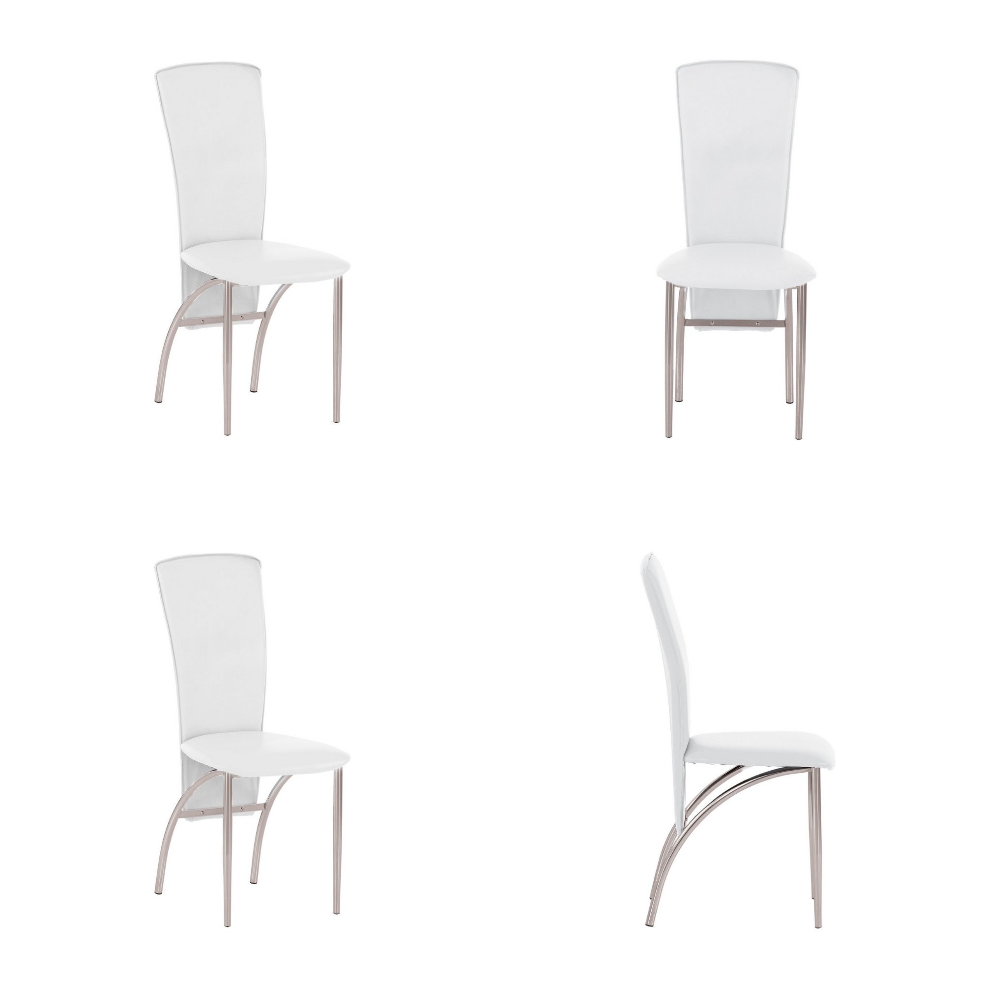 Set 4 scaune dining Amely, cadru cromat, piele ecologica, alb
