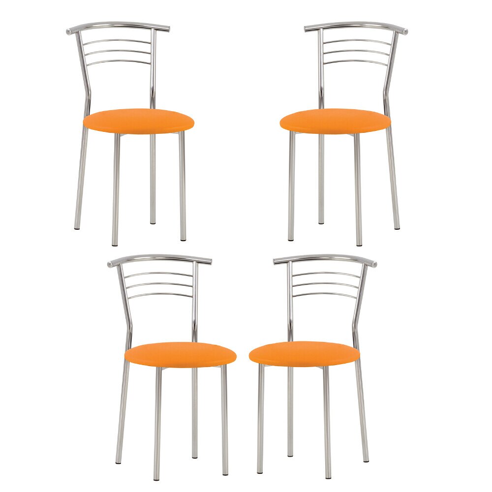 Set 4 scaune bucatarie Marco, piele ecologica, portocaliu