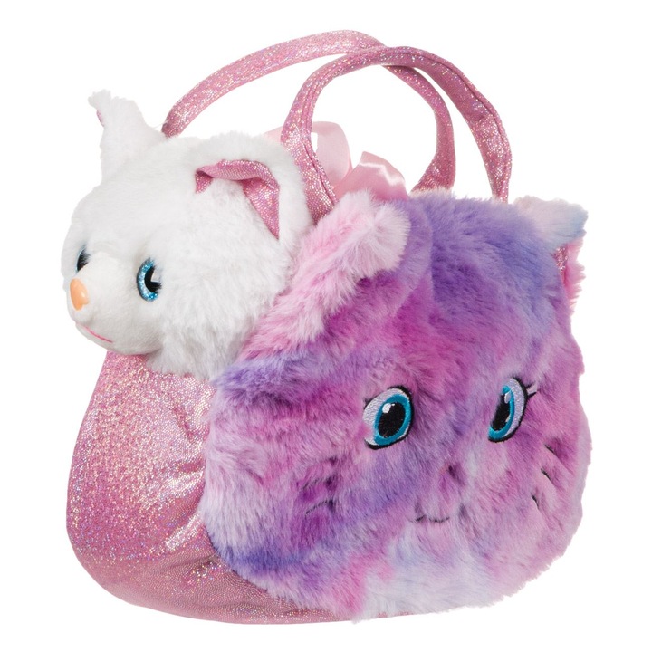 Pisica de plus cu geanta transport colorata, Lioness, 20 x 8 x 22 cm