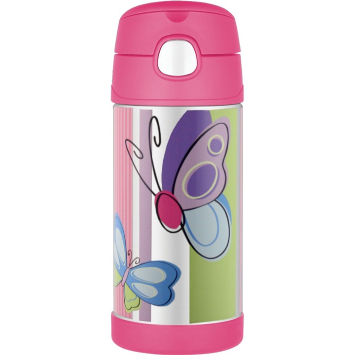 Termos cu pai pentru copii, Thermos, model fluture, otel inoxidabil, 355 ml, multicolor