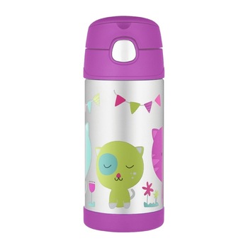 Termos cu pai pentru copii, Thermos, model pisica, otel inoxidabil, 355 ml, multicolor Termos cu pai pentru copii, Thermos, model pisica, otel inoxidabil, 355 ml, multicolor