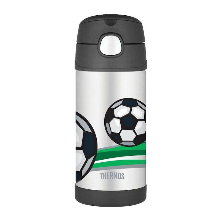 Termos cu pai pentru copii, Thermos, model fotbal, otel inoxidabil, 355 ml, multicolor