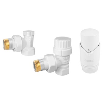 Set robineti radiator coltari 1/2” cu cap termostatic, alb Set robineti radiator coltari 1/2” cu cap termostatic, alb