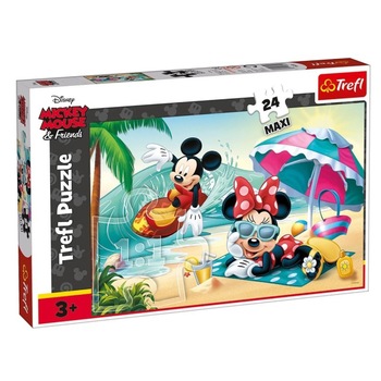 Puzzle 24 piese Trefl, Maxi, Mickey si Minnie Mouse la plaje Puzzle 24 piese Trefl, Maxi, Mickey si Minnie Mouse la plaje