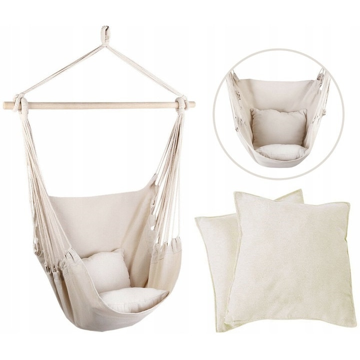 Hamac Brazilian tip Scaun pentru Curte sau Gradina, Gaia, cu 2 perne, 100x100cm, negru