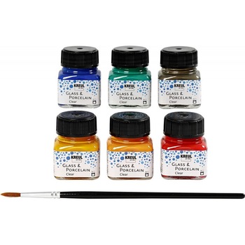 Set 6 culori pentru ceramica si sticla transparente , Kreul , 20ml Set 6 culori pentru ceramica si sticla transparente , Kreul , 20ml