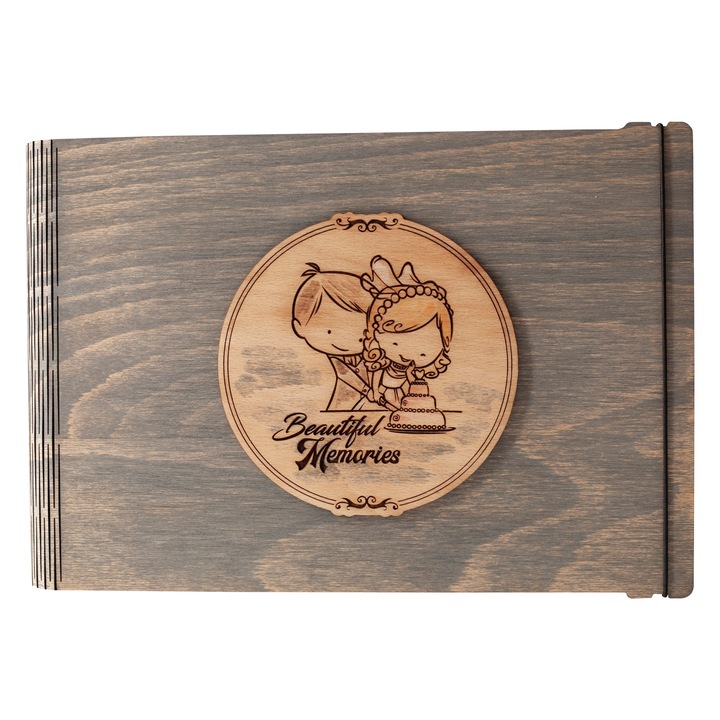 Album foto din lemn, VintageBox, "Moment dulce - Beautiful Memories", culoare Gri