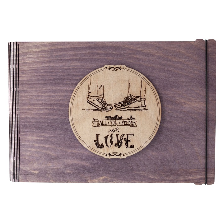 Album foto din lemn, VintageBox, "All you need is Love - Beautiful Memories", culoare Mov