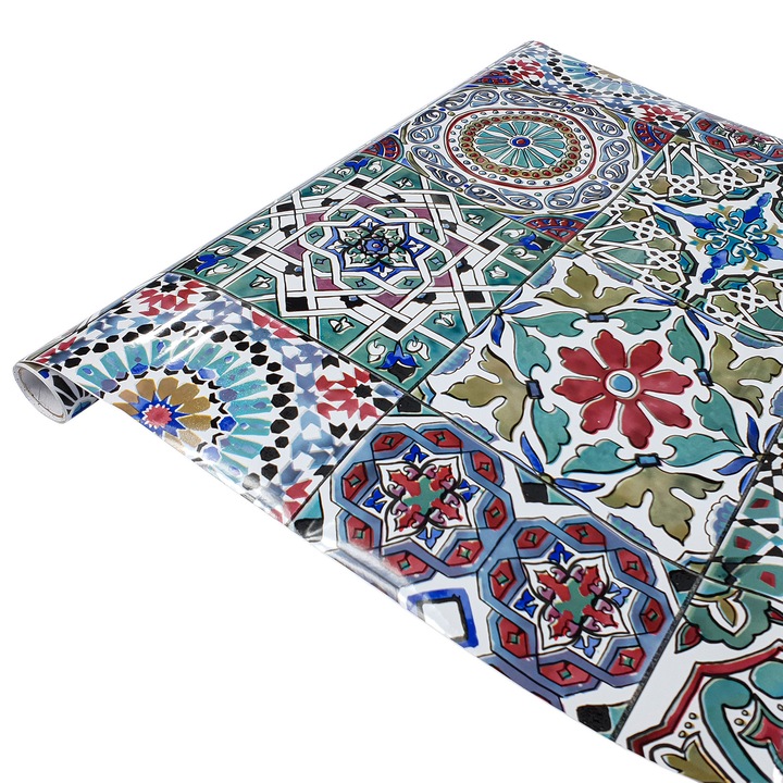 Folie autoadeziva pentru mobilier de bucatarie mozaic marocan, 45 x 150 cm, DecoMeister®, E129-045R0150