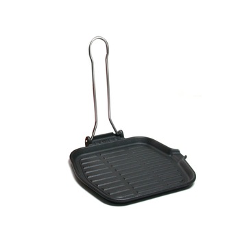 Tigaie grill din fonta cu maner pliabil ,metal , 20X20 cm Tigaie grill din fonta cu maner pliabil ,metal , 20X20 cm
