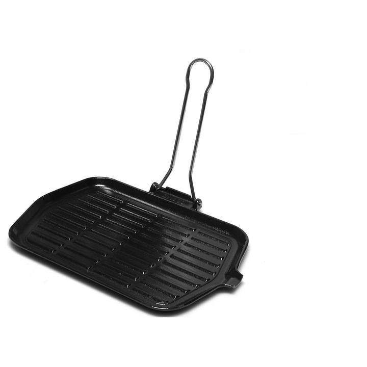 Tigaie grill din fonta cu maner pliabil ,metal , 30x21 cm