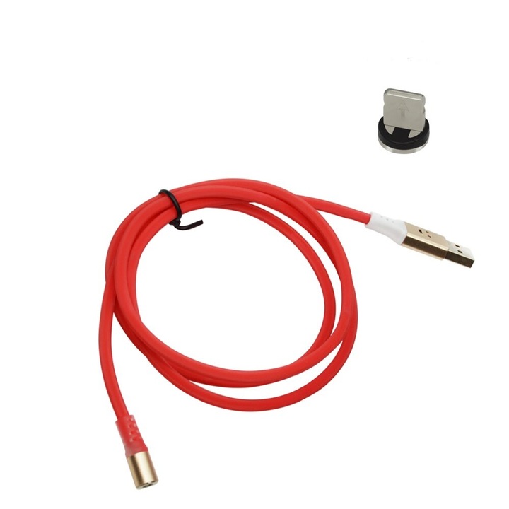 Töltőkábel, fényjáték zenei ritmusérzékeléssel, EVTrend® PREMIUM MAGNETIC, Lightning, alumínium fém csatlakozó, kompatibilis Apple iPhone, iPad, USB, Lightning, 5V, 2A, 1m, LED, PIROS