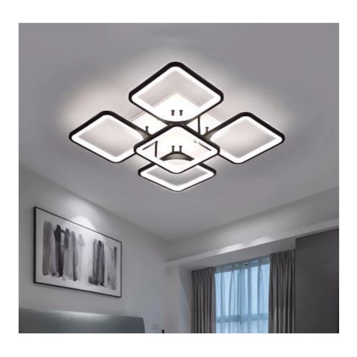 Lustra LED patrata 4+1 dimabila cu telecomanda, 3 tipuri de lumina