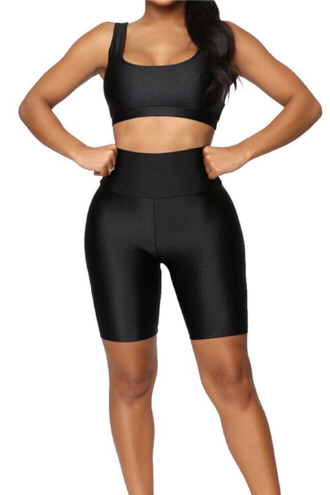 Colanti luciosi, scurti, cu talie inalta, din lycra, Negru