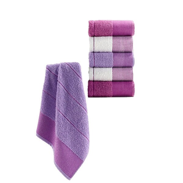Set 6 prosoape bumbac 100%, Eponj Home, 50x85 cm, Fitilli Lila/Mov/Alb