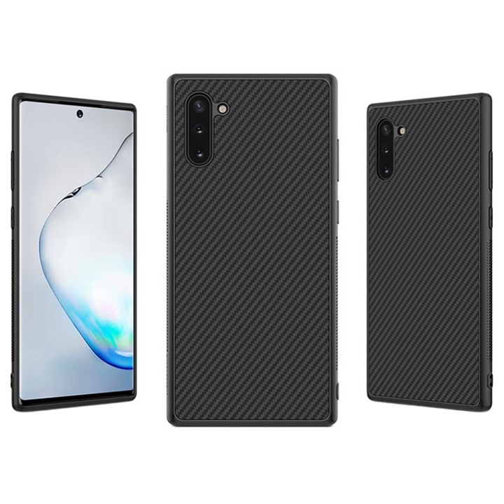 Husa pentru Samsung Galaxy Note 10, MyStyle Perfect Fit cu insertii de carbon, negru