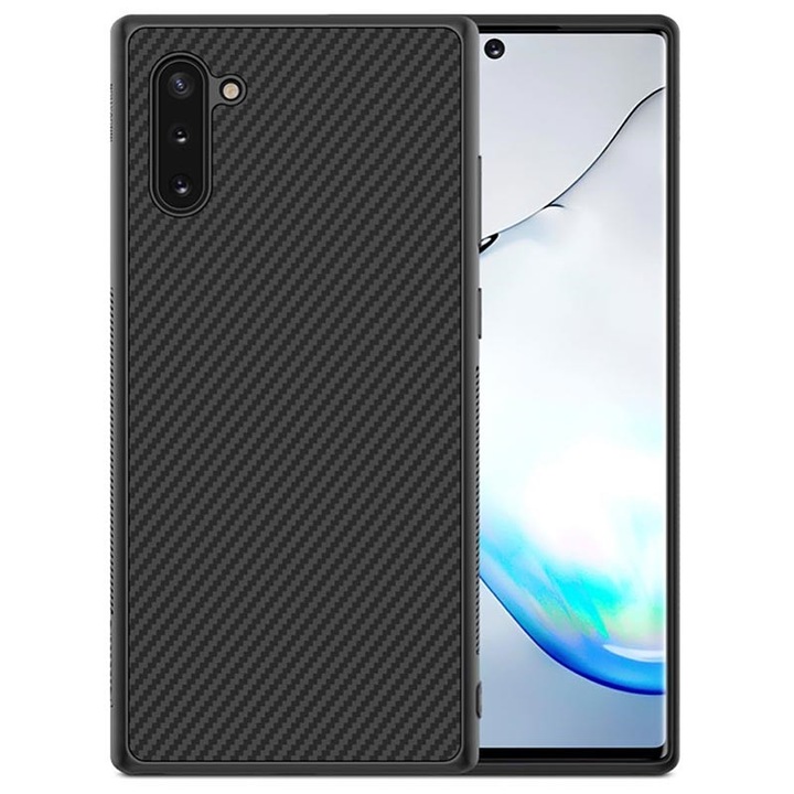 Husa pentru Samsung Galaxy Note 10 Plus, MyStyle Perfect Fit cu insertii de carbon, negru