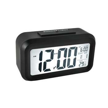 Ceas electronic cu afisaj LED Menton, cu termometru si senzor de intuneric, functie 12/24h, data zi si luna, alarma, negru Ceas electronic cu afisaj LED Menton, cu termometru si senzor de intuneric, functie 12/24h, data zi si luna, alarma, negru