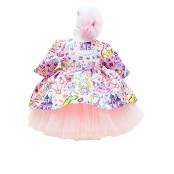 Rochita cu print unicorn, multicolor, Licurici , fetite, 3-6 luni Rochita cu print unicorn, multicolor, Licurici , fetite, 3-6 luni