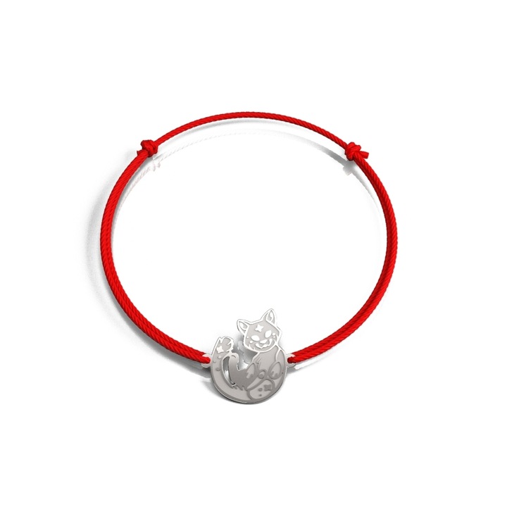 Bratara din aur alb 14K Cat pe snur