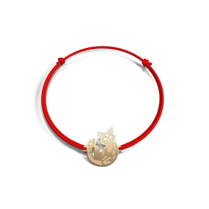 Zsinórkarkötő 14 karátos sárga arany Macska medállal