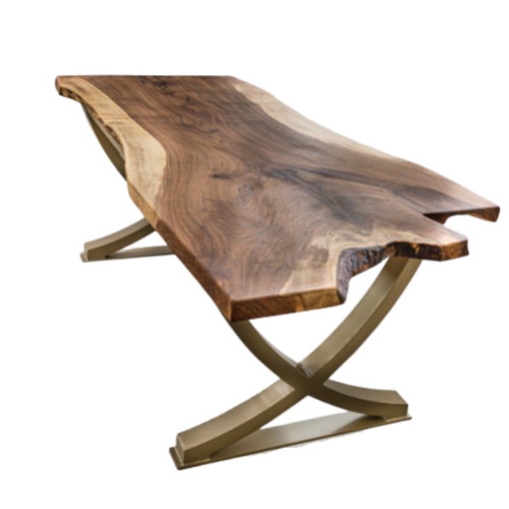 Masa lemn de nuc asimetrica, Archwood, 204 x 80x 80 cm, 8 persoane