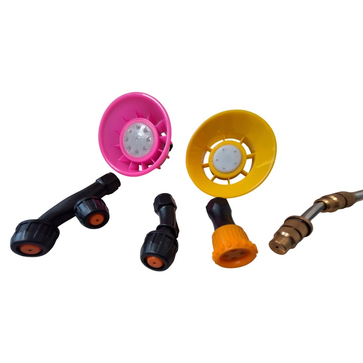 Pompa stropit electrica Danubewd Tools®, 16 Litri, regulator presiune, tija inox 100 cm, vermorel cu acumulator, 5 + 1 duze, spatiu depozitare duze
