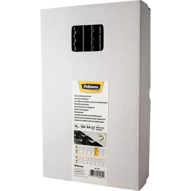Set 100 buc spire Fellowes, plastic, 14 mm, negru,max 100 coli