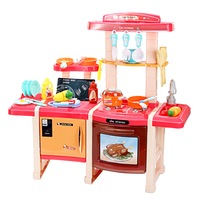bucatarie multifunctionala pentru copii happy little chef  cu lumini si sunete chiuveta cu circuit de apa cu frigider si cuptor multiple accesorii cu prindere velcro  46 piese albastru roz imagen 42_0_
0