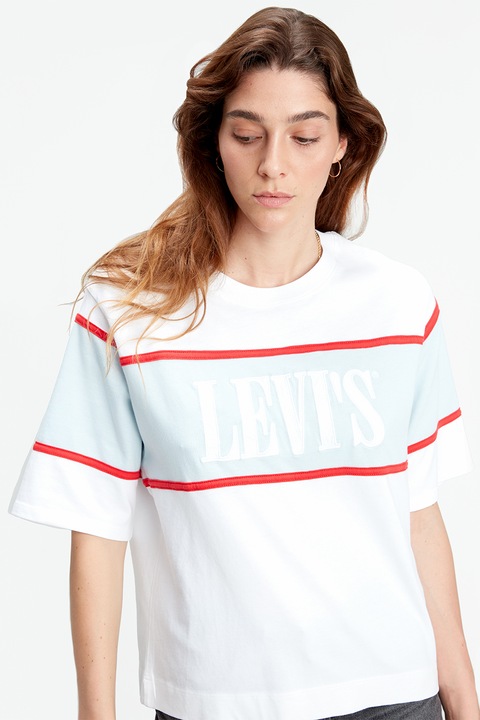 Levi's, Уголемени тениски с лого, Бял/Червен, S